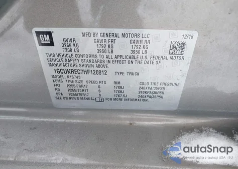 2017 Chevrolet Silverado 1500 1Lt z USA, uszkodzony, nr VIN 1GCUKREC7HF120812